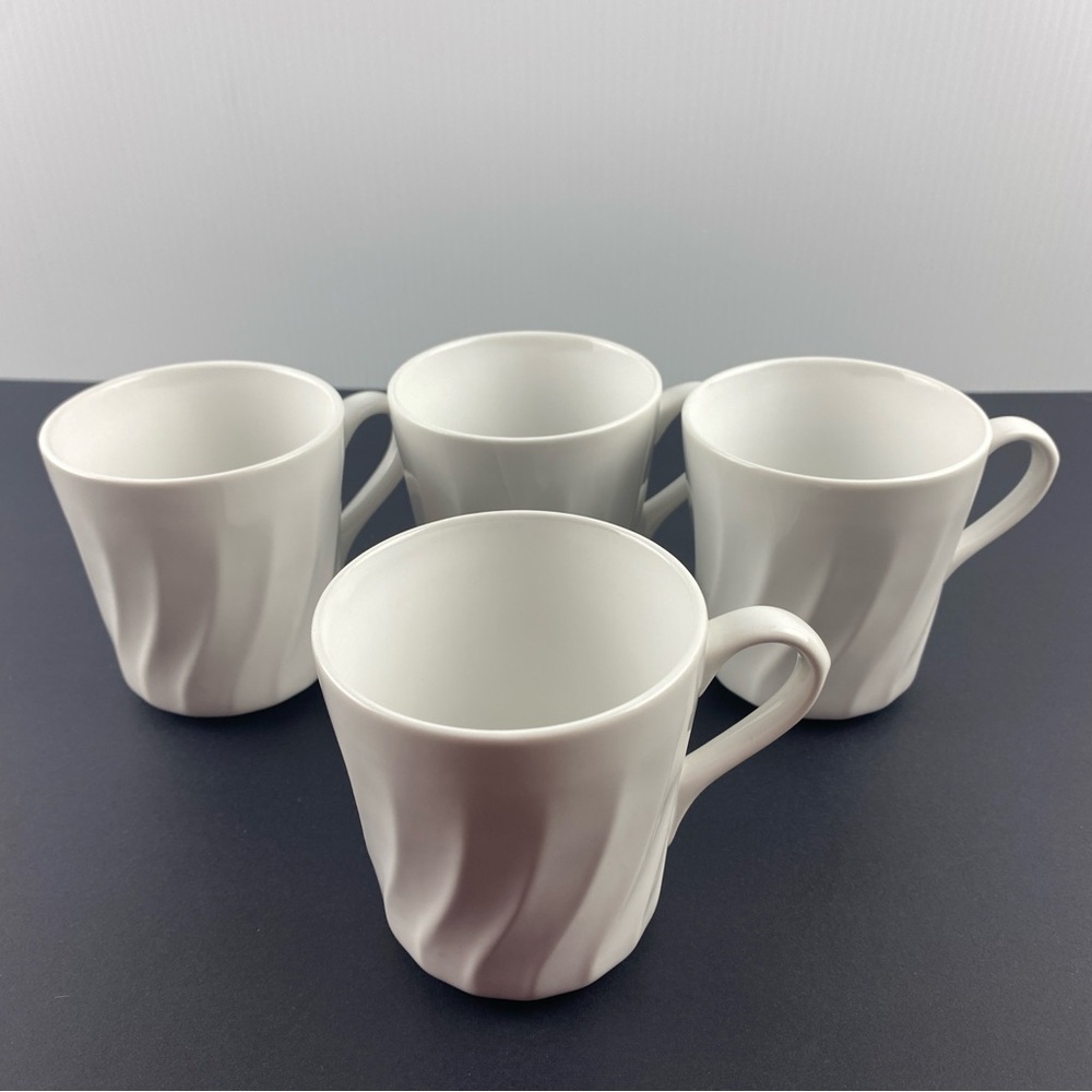 Corelle Coordinates Stoneware Mugs White Swirl Pattern Set of 4 - 8 oz Cups